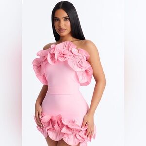 Fashion Nova Pink Strapless Ruffle Bodycon Dress